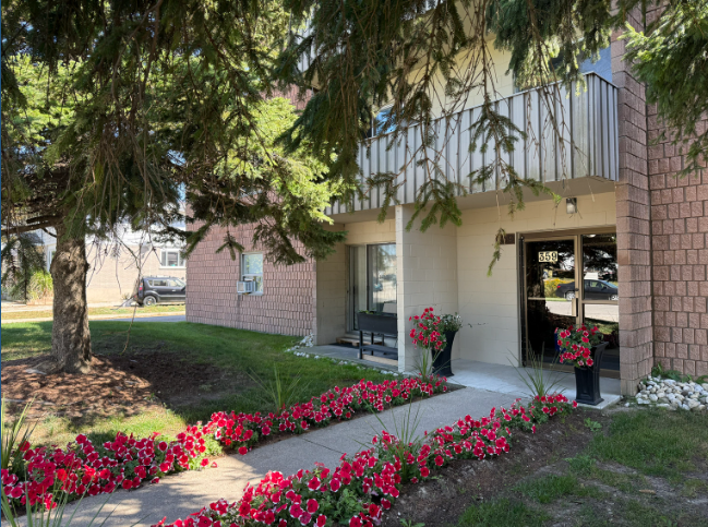 Avon Place Apartments exterior on Railway Avenue in Stratford, Ontario